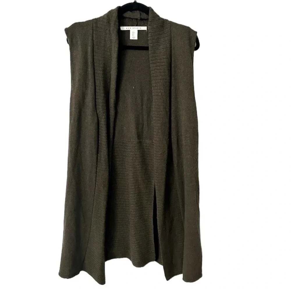 Max Studio Women's Green Sleeveless Cowl Neck Draped Wool Blend Vest Size L GUC